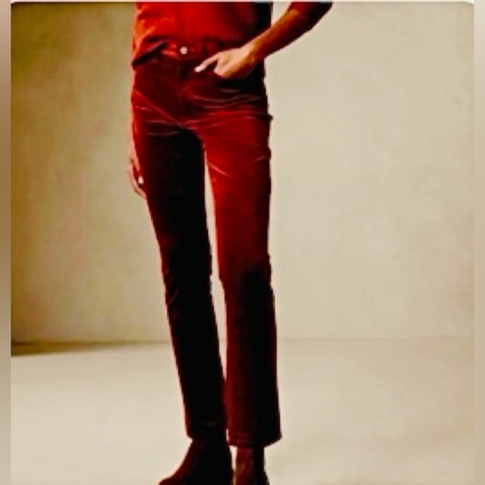 BANANA REPUBLIC Pant Cabin Red Hi Rise Slim Leg Velvet Cotton Blend Strtch 28P